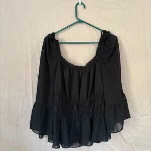 Cato Women's Off the Shoulder Smocked Ruffled Sheer Long Sleeve Blouse XL